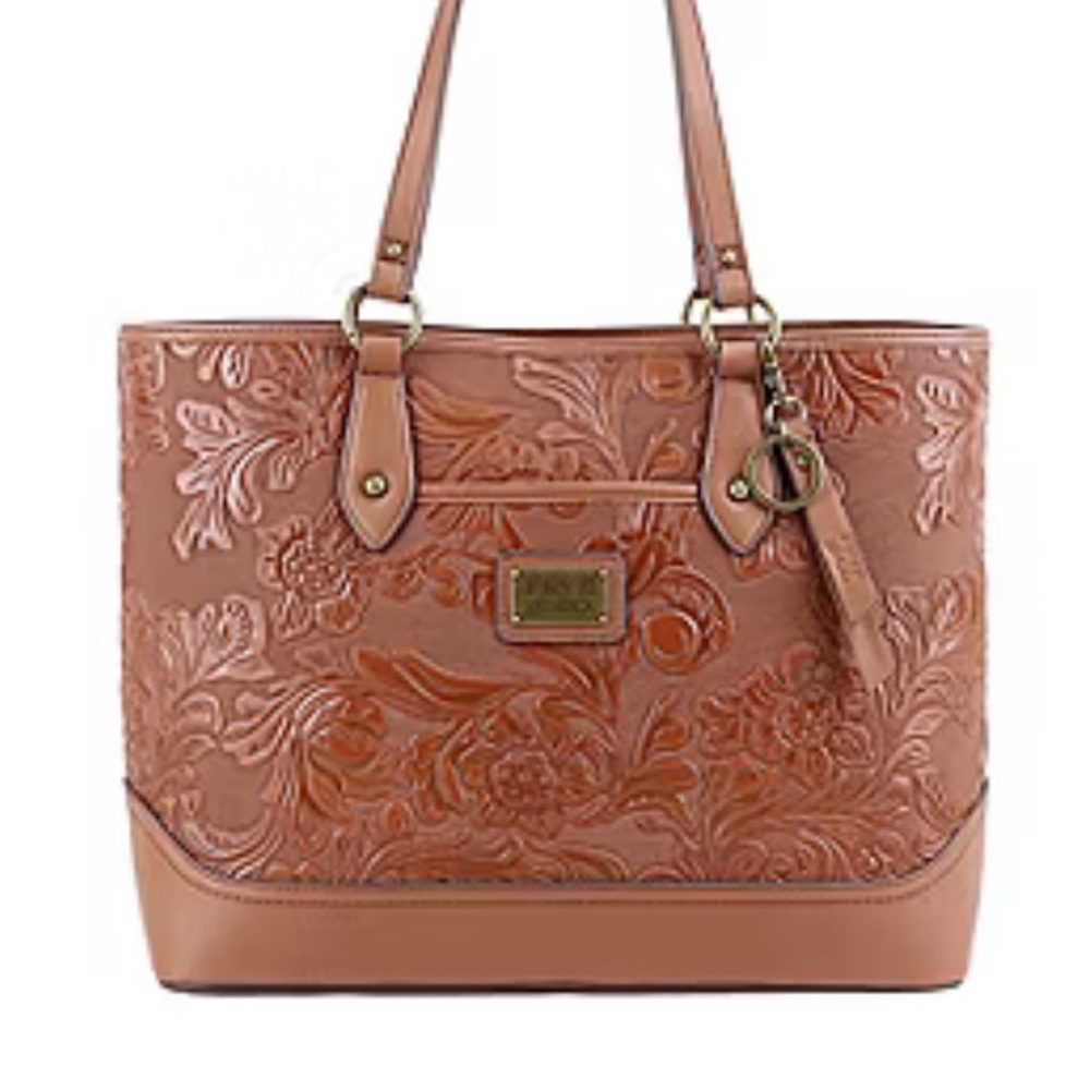 Frye & Co Cognac Embossed Leather Tote Bag